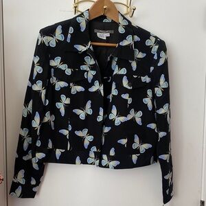VINTAGE 🦋 Butterfly Print Button Jacket - Black with Blue Butterflies NWT!